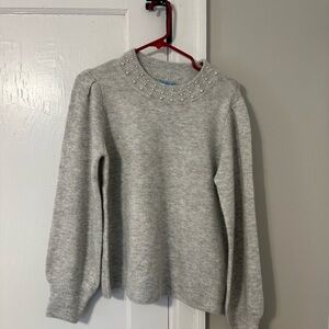 CeCe Grey Pearl Neck Sweater